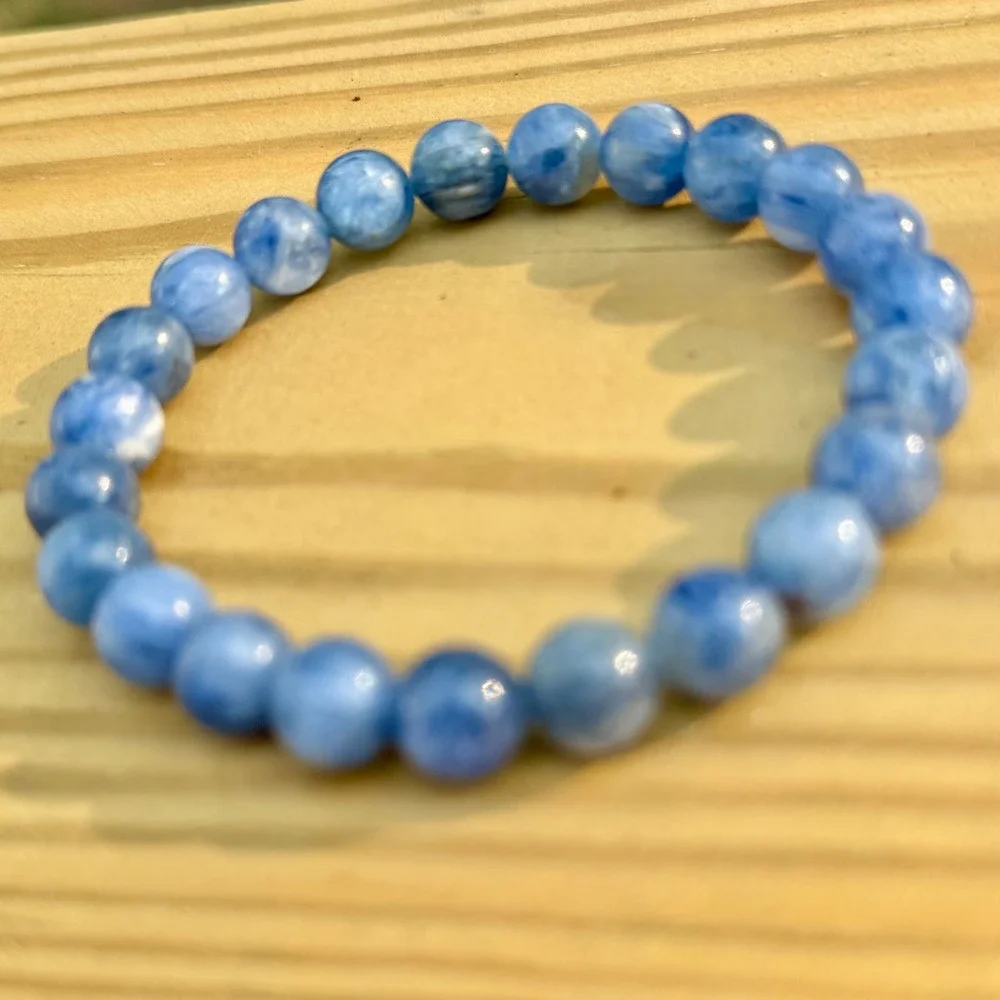 Natural Blue Kyanite Beaded Stretch Bracelet Polished Round Gemstone 8mm Rare
